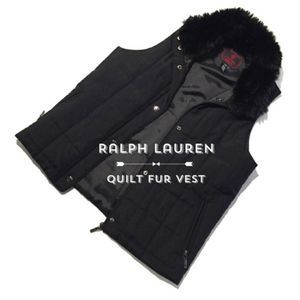 Ralph Lauren Black Quilted Puffer Vest with Faux Fur Collar
